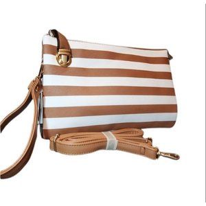 NWT,  Brown and‎ White Stripe Clutch